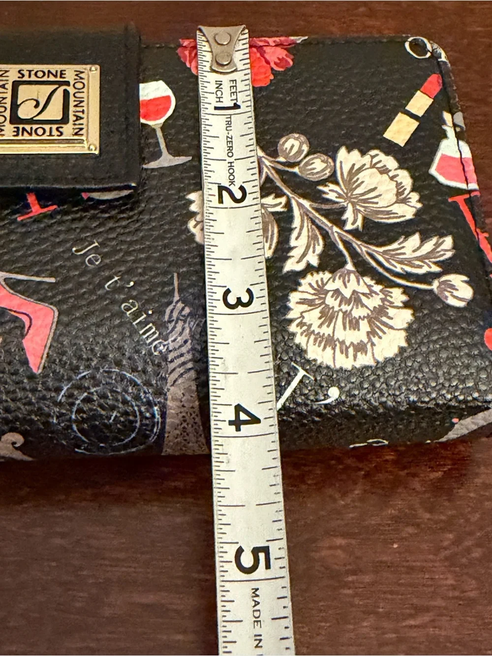 Stone Mountain Wristlet Wallet Pebbled Black Paris Themed Graphic Zip Around